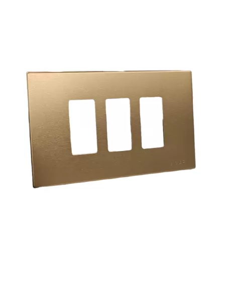 Placa Vimar 08637.BR Serie 8000 de 3 módulos con acabado bronce a presión de aluminio